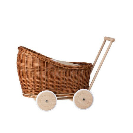Natural Wicker Doll Pram Luna – Beige Bedding