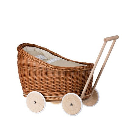 Natural Wicker Doll Pram Luna – Beige Bedding