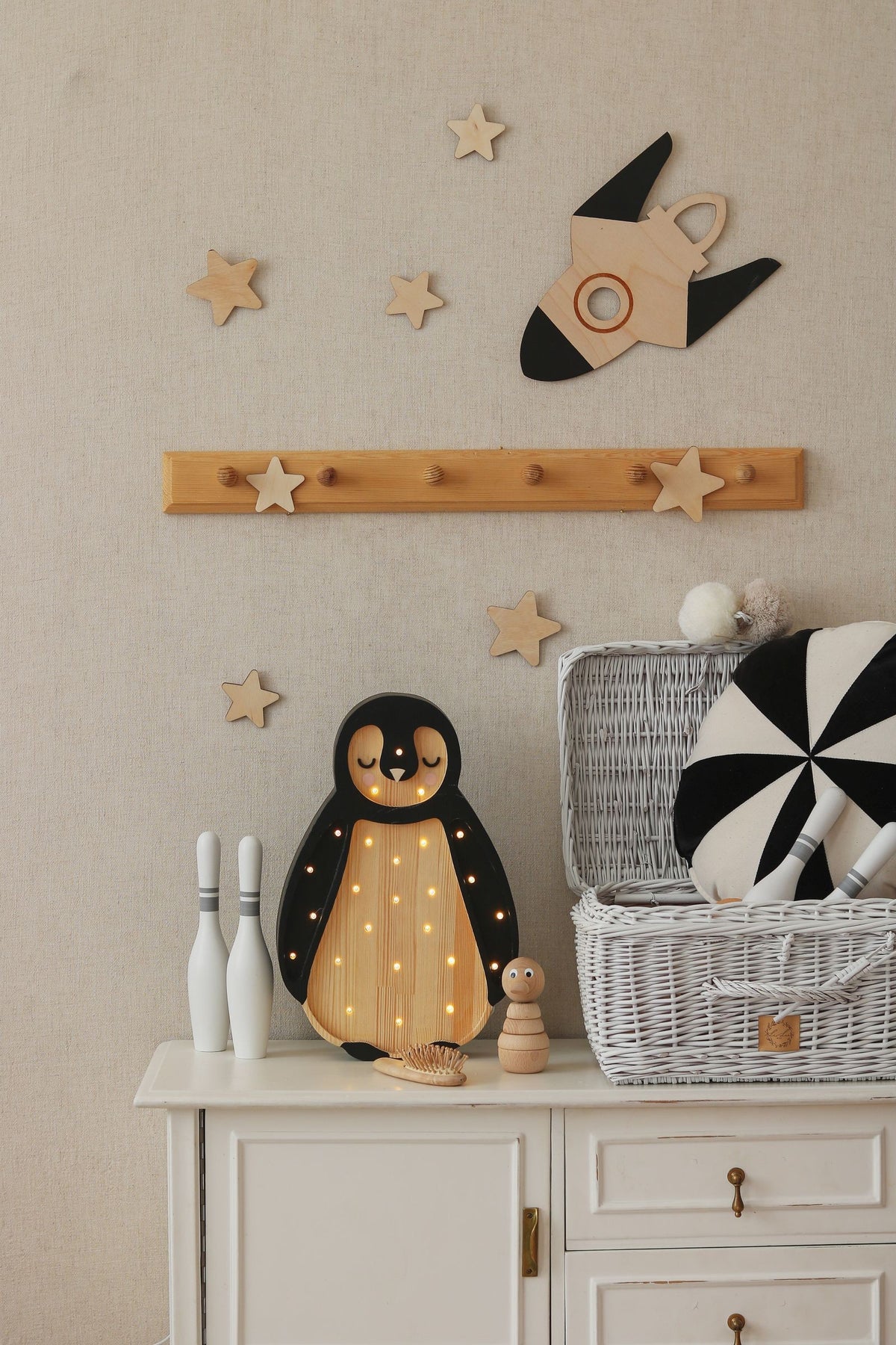 Wooden Wall Decoration - Moon, Saturn, Rocket & 10 Stars
